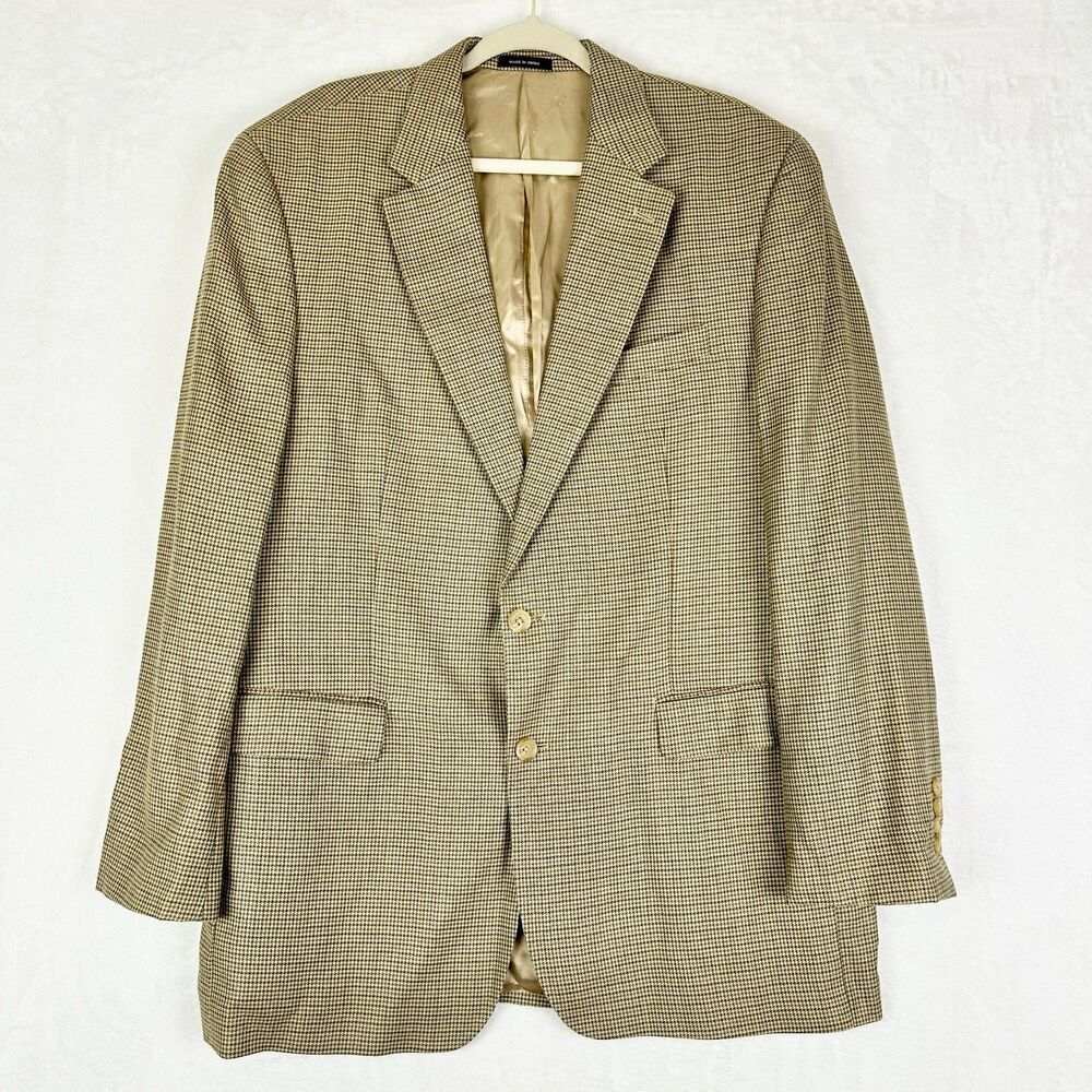 Ralph Ralph Lauren Silk Wool Houndstooth Blazer Sports Coat 44L Long 2 Button